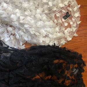 Tahari Drape Shawl 3D Petal Floral Black White